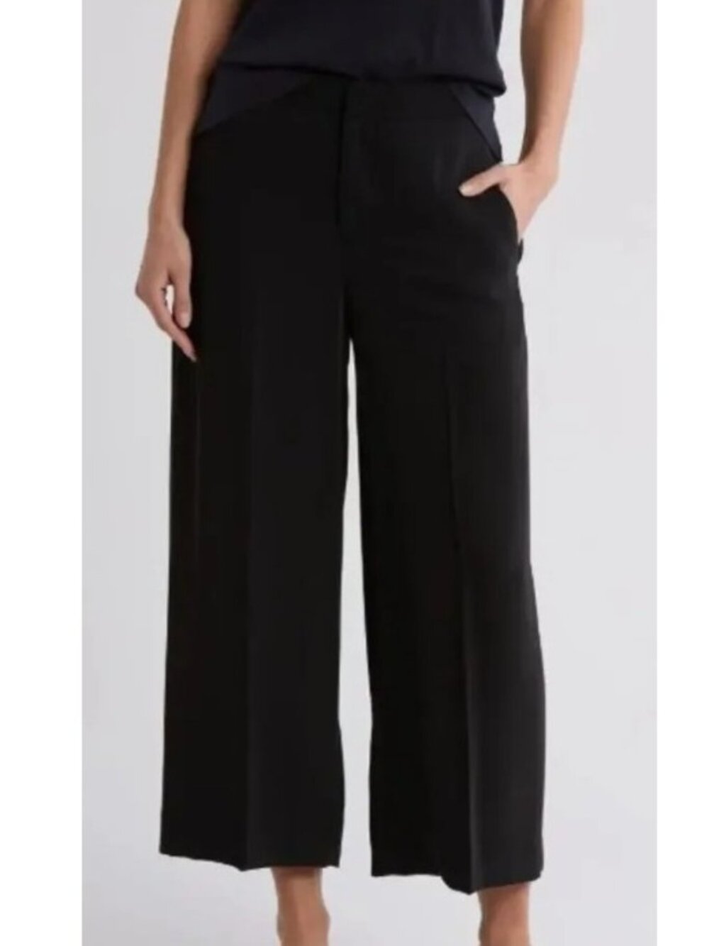 Vince Black Wide-Leg Cropped Crepe Pants